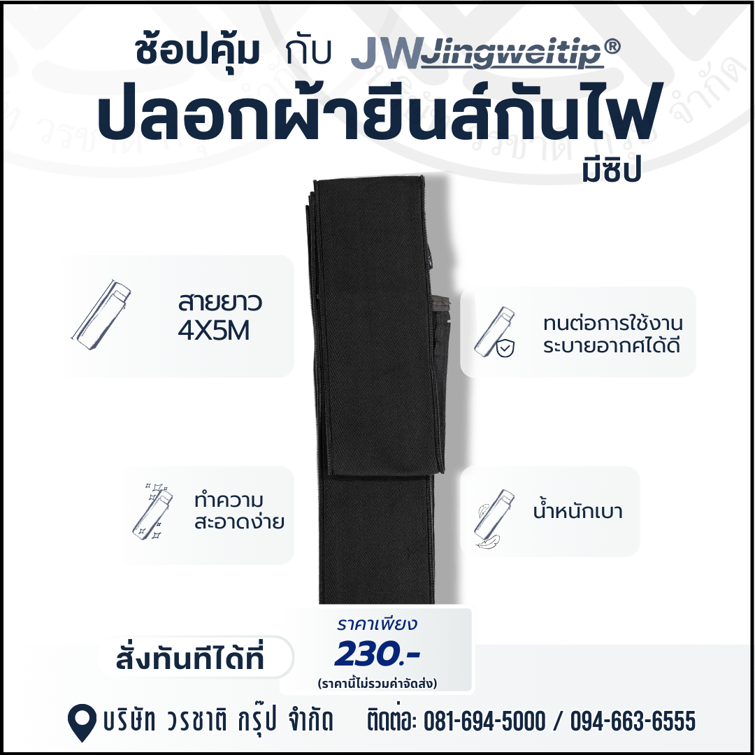 ปลอกผ้ายีนส์กันไฟ มีซิป สายยาว 4x5 M