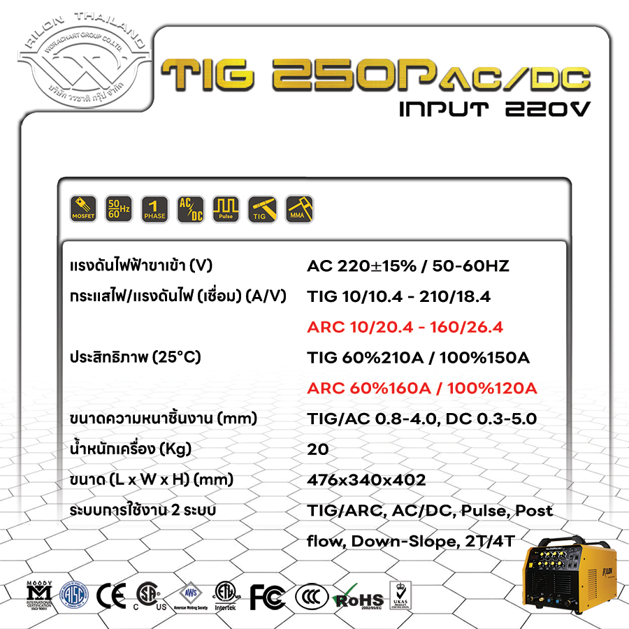 Rilon Thailand RILON TIG250PAC/DC II product